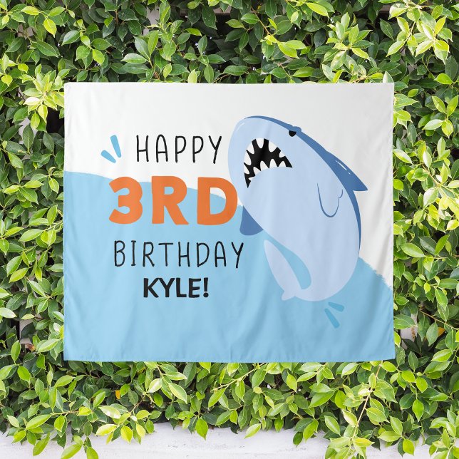 Kids 3rd Shark Birthday Party Custom Backdrop Tapestry (Kids 3rd Shark Birthday Party Custom Backdrop
)