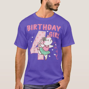 Kids 4 Birthday Ballet Girl Cute Cat Kitty 4th Yea T-Shirt