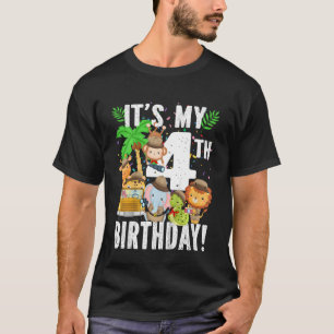 Kids 4  FOUR  year old zoo birthday safari jungle  T-Shirt