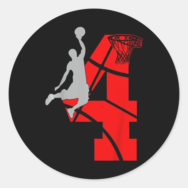 Kids 4 Year Old 4th Basketball Birthday PartyTheme Classic Round Sticker (Front)