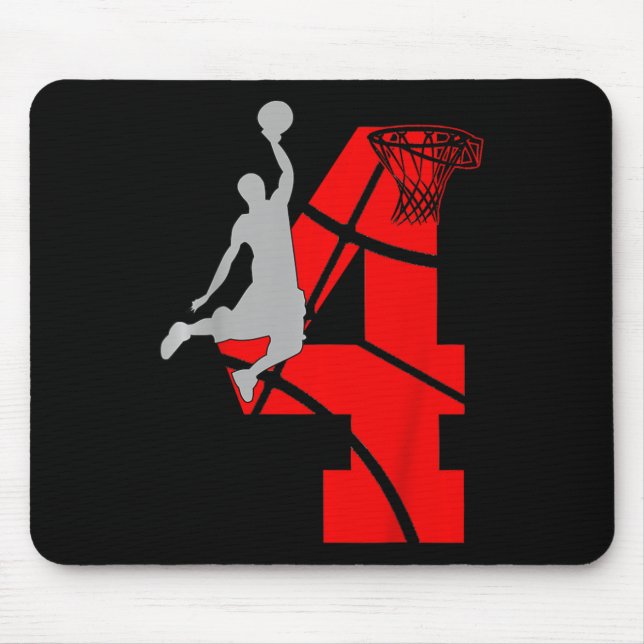 Kids 4 Year Old 4th Basketball Birthday PartyTheme Mouse Mat (Front)