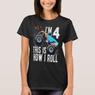 Kids 4 Year Old  4th Birthday Boy Monster Truck Ca T-Shirt