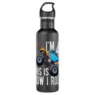 Kids 4 Year Old 4th Birthday Boy Monster Truck Car 710 Ml Water Bottle