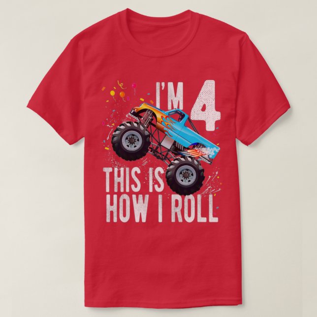 Kids 4 Year Old 4th Birthday Boy Monster Truck Car T-Shirt (Design Front)
