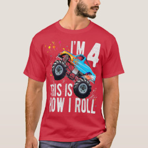 Kids 4 Year Old 4th Birthday Boy Monster Truck Car T-Shirt
