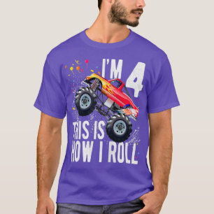 Kids 4 Year Old 4th Birthday Boy Monster Truck Car T-Shirt