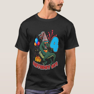 Kids 4 Year Old 4th Birthday Boy Son Dinosaur Rex T-Shirt