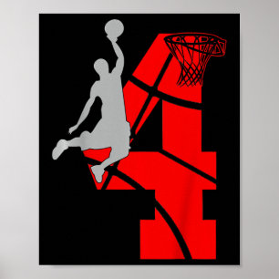 Kids 4 Year Old 4th Bysketbyll Birthday Partytheme Poster