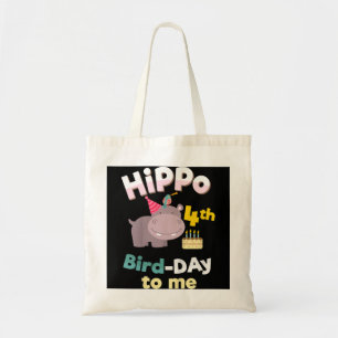 Kids 4 Year Old Birthday Boy Girl Gift Shirt Hippo Tote Bag