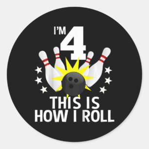 Kids 4 Year Old Bowling Birthday Party Shirt How I Classic Round Sticker