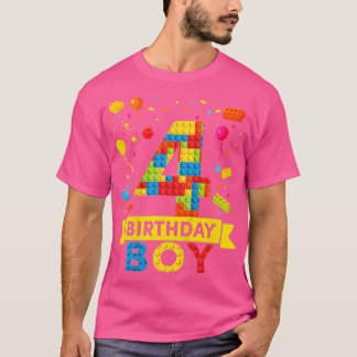 Kids 4 Year Old Building Blocks 4th Birthday Boy  T-Shirt