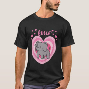 Kids 4 Year Old Cute Elephant Birthday Girl 4th B T-Shirt