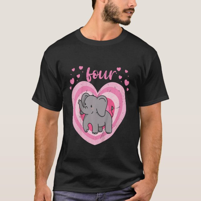Kids 4 Year Old Cute Elephant Birthday Girl 4th B  T-Shirt (Front)