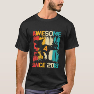 Kids 4 Year Old Dinosaur Vintage 4Th Birthday Awes T-Shirt