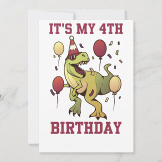 Kids 4 Year Old dinosaurs birthday 4th Party Boys Invitation
