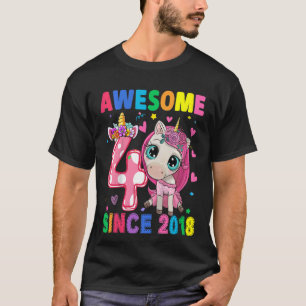 Kids 4 Year Old  Girls Teens  Unicorn 4th Birthday T-Shirt