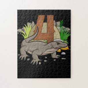 Kids 4 Year Old Komodo dragon Reptile 3th Birthday Jigsaw Puzzle