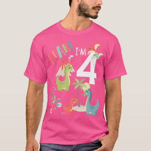 Kids 4 Year Old Roar I'M 4 4Th Birthday Boy T Rex T-Shirt