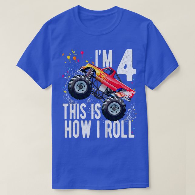 Kids 4 Year Old Shirt 4th Birthday Boy Monster Tru (Design Front)