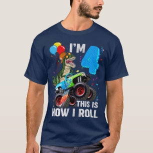 Kids 4 Year Old T Rex Dinosaur Monster Truck 4th B T-Shirt