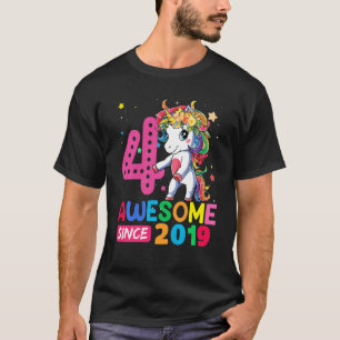 Kids 4 Year Old Unicorn Flossing 4th Birthday Girl T-Shirt