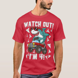 Kids 4 Years Old 4th Birthday Shark Boy Girl Monst T-Shirt