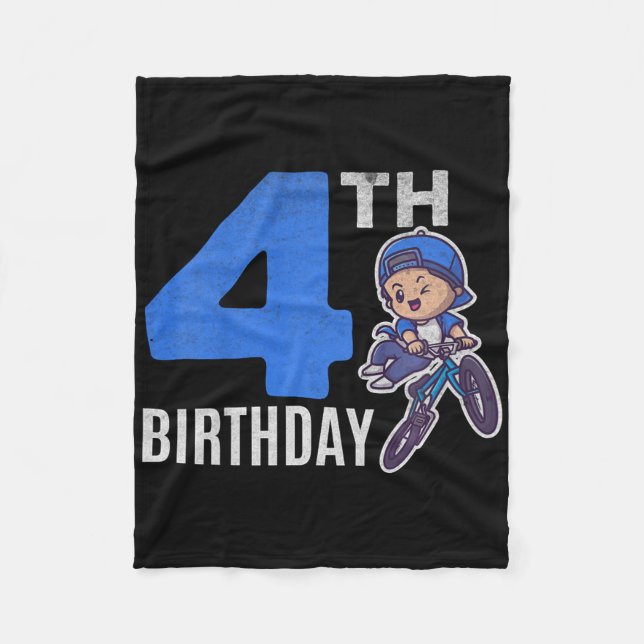Kids 4 Years Old Bmx Bicycle Boys Cyclist 4th Birt Fleece Blanket (Front)