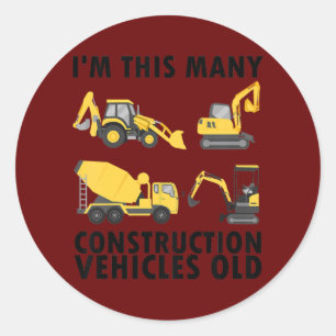 Kids 4 Years Old Boy Construction Trucks 4th Classic Round Sticker