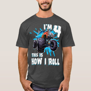 Kids 4 Years Old Boy Monster Truck Birthday Party T-Shirt