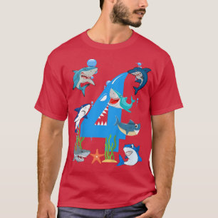 Kids 4 Years Old Shark OceanTheme Party 4th Birthd T-Shirt
