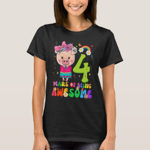 Kids 4 Years Old Teens 4th Birthday Boys Girls Awe T-Shirt