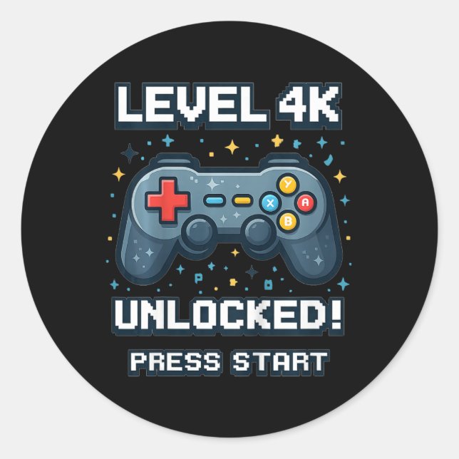 Kids 4k Boys Ck To School Retro Gamer 4k Unlocked  Classic Round Sticker (Front)