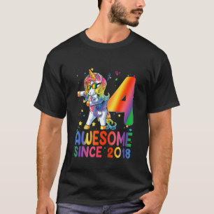 Kids 4th Birthday 4 Year Old Girls Teens Dabbing T-Shirt