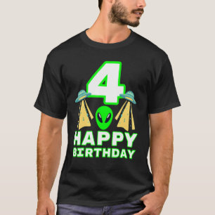 Kids 4th Birthday Alien 4 Year Old Boy Or Girl Ufo T-Shirt