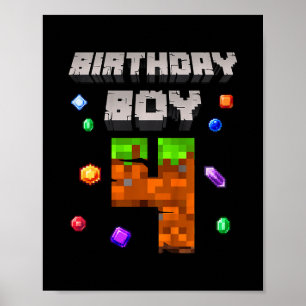 Kids 4th Birthday Boy 4 Video Gamer Pixel Number F Poster