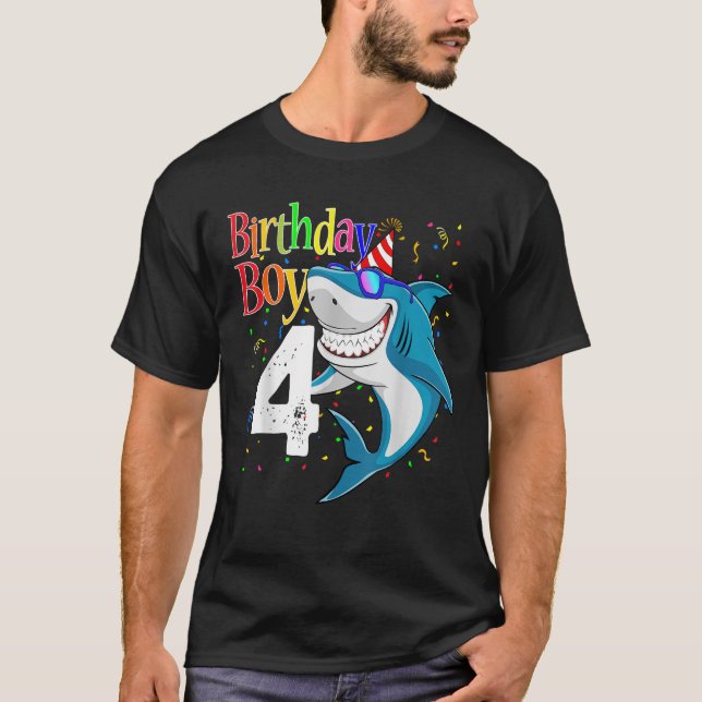 Kids 4th Birthday Boy Sharks 4 Jaw Some Four Tees  (Front)