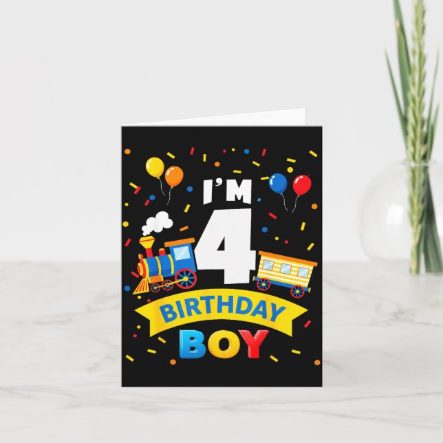 Kids 4th Birthday Boy Train Four 4 Year Old Birthd Card (Front)