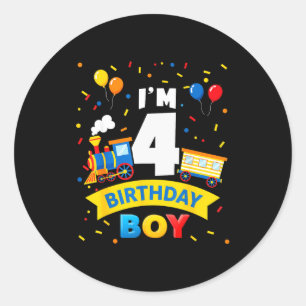 Kids 4th Birthday Boy Train Four 4 Year Old Birthd Classic Round Sticker