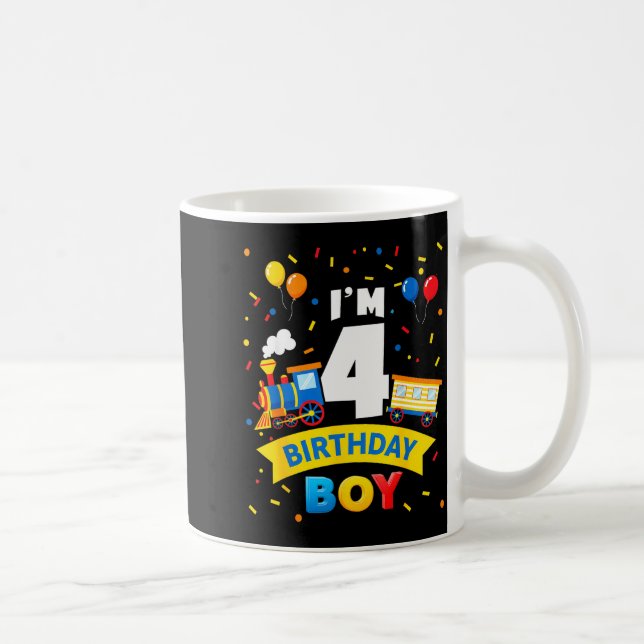 Kids 4th Birthday Boy Train Four 4 Year Old Birthd Coffee Mug (Right)