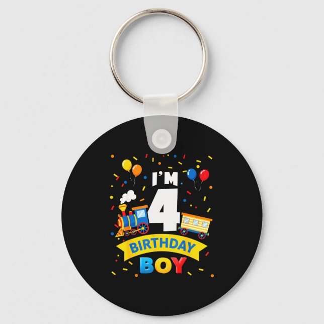 Kids 4th Birthday Boy Train Four 4 Year Old Birthd Key Ring (Front)