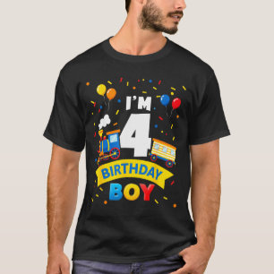 Kids 4th Birthday Boy Train Four 4 Year Old Birthd T-Shirt