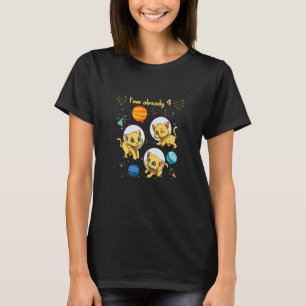 Kids 4th Birthday Cat Birthday Space Kids Party P T-Shirt