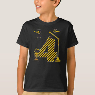 Kids 4th Birthday Crane Excavator Truck 4 Year Old T-Shirt