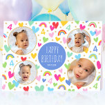 Kids 4th Birthday Cute Rainbow Photo Hearts Blue Card<br><div class="desc">Celebrate the magic of turning four with this cute personalised greetings card! A fun and colourful design featuring four of your favourite photos and lots of rainbows, hearts and stars. White type with the words "Happy Birthday" and the recipient's name are in the middle, and the all-important birthday age is...</div>