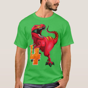 Kids 4th Birthday Dino T Rex 4 Years Old Dinosaur T-Shirt