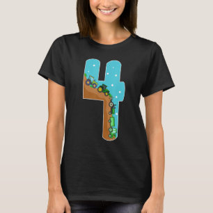 Kids 4th Birthday Farming 4 Year Old Boy Green Tra T-Shirt
