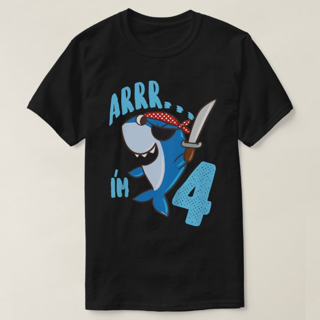 Kids 4th Birthday Gift Idea Boys Shark Pirate 4 Ye T-Shirt (Design Front)