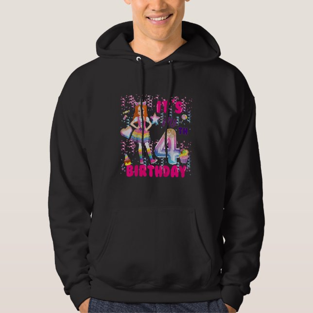Kids 4th Birthday  Girls 4 Yr Red Haired 4th B Day Hoodie (Front)