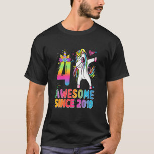 Kids 4th Birthday Girls Teens Dabbing Unicorn 4 Ye T-Shirt