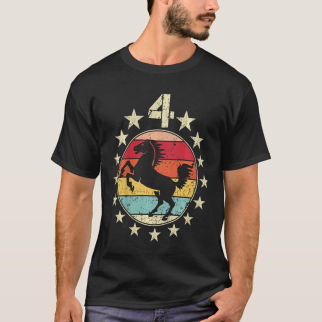 Kids 4th Birthday Horse Fourth 4 Year Old Birthday T-Shirt (Front)